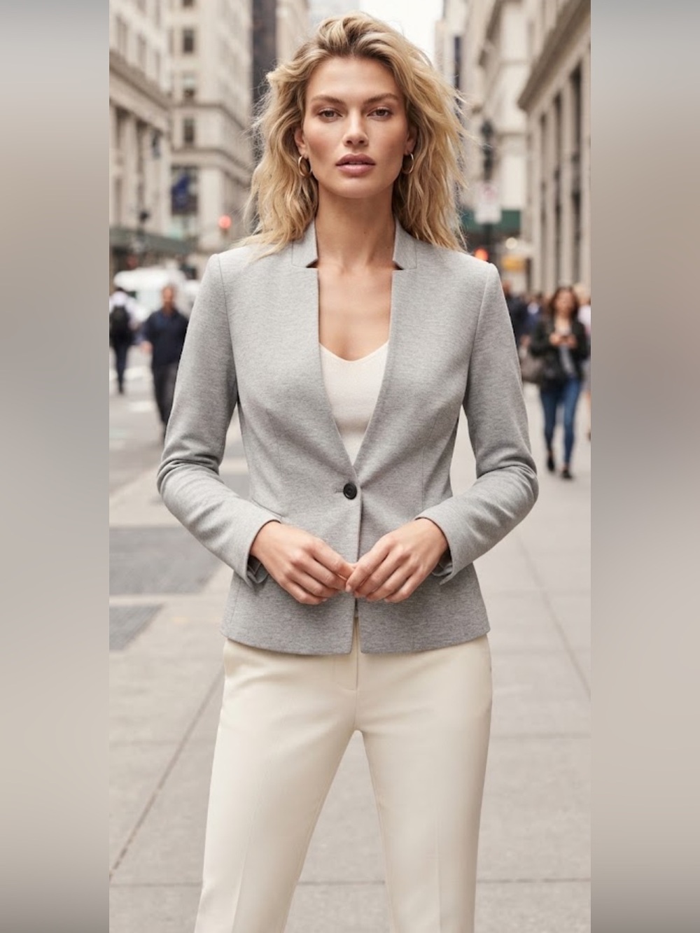 White House Black Market Elegant Gray V Neck Blazer Mandarin Collar